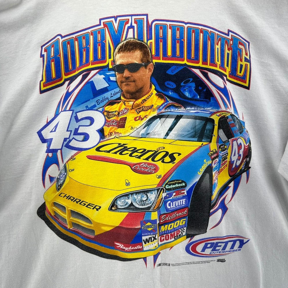 2006 SIGNED Bobby Labonte 43 NASCAR Racing Tee White SZ 2XL VTG Double Sided Y2K